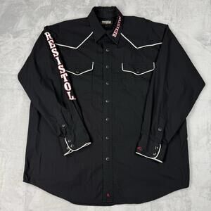 Resistol Western Shirt Black Embroidered Logo Snap Front Men Size L Cowboy Retro